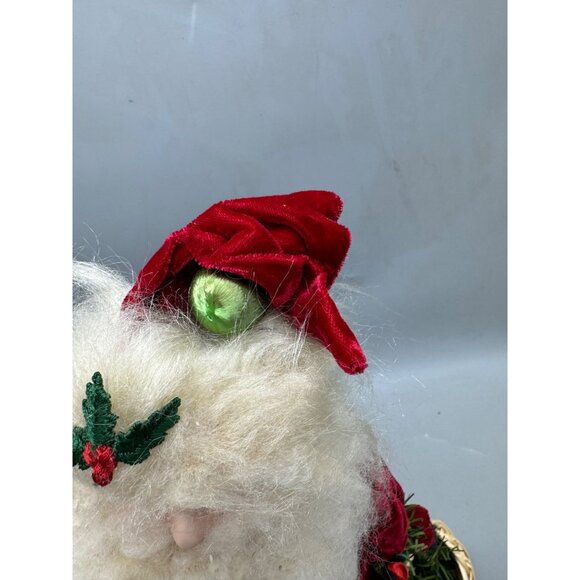 Santa Claus Figurine Faux Fur Beard & Velvet Robe Holding Christmas Tree READ - Picture 7 of 16